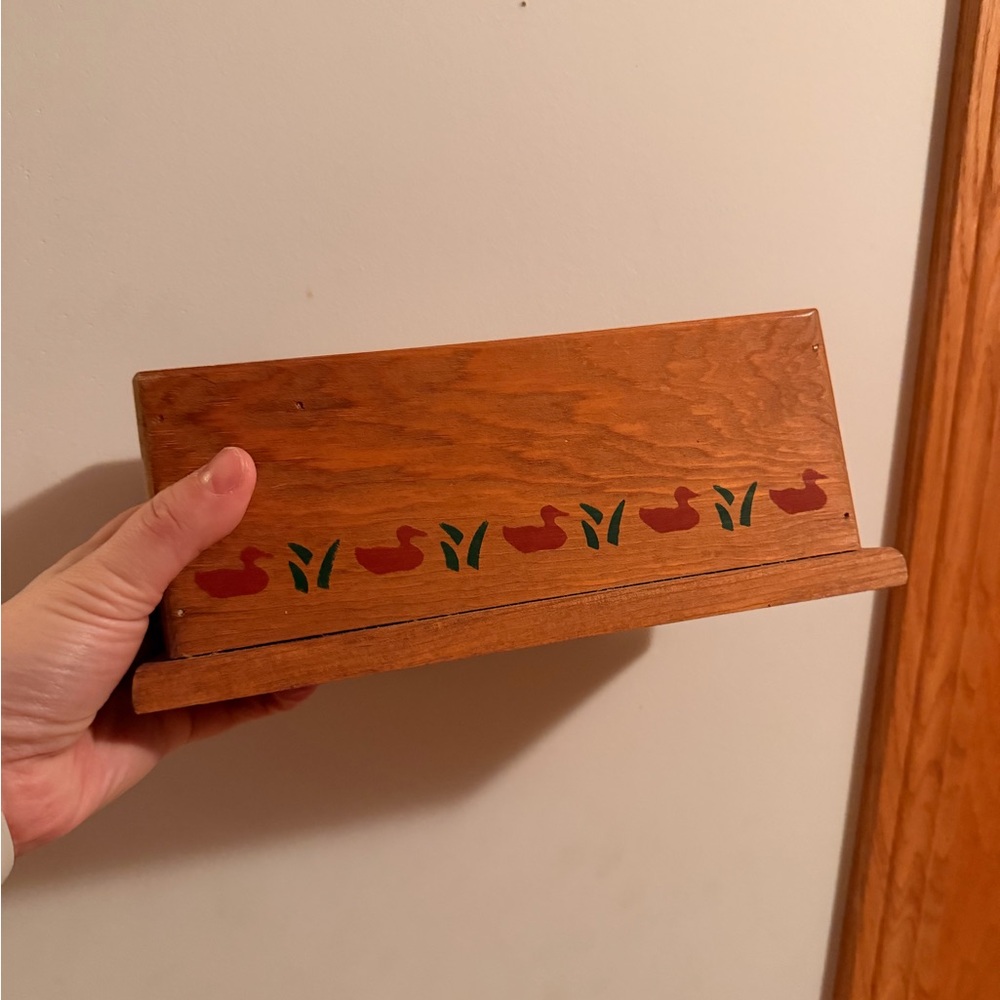 Handcrafted Wooden Organizer with Red ducks and Green Accents
